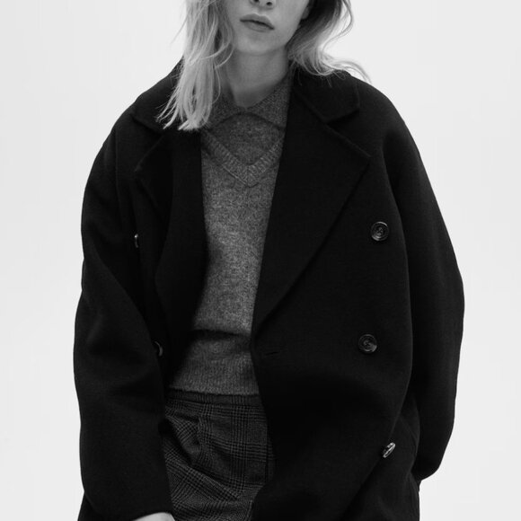 Mango Handmade Oversized Wool Coat XXS in Black - Picture 2 of 3